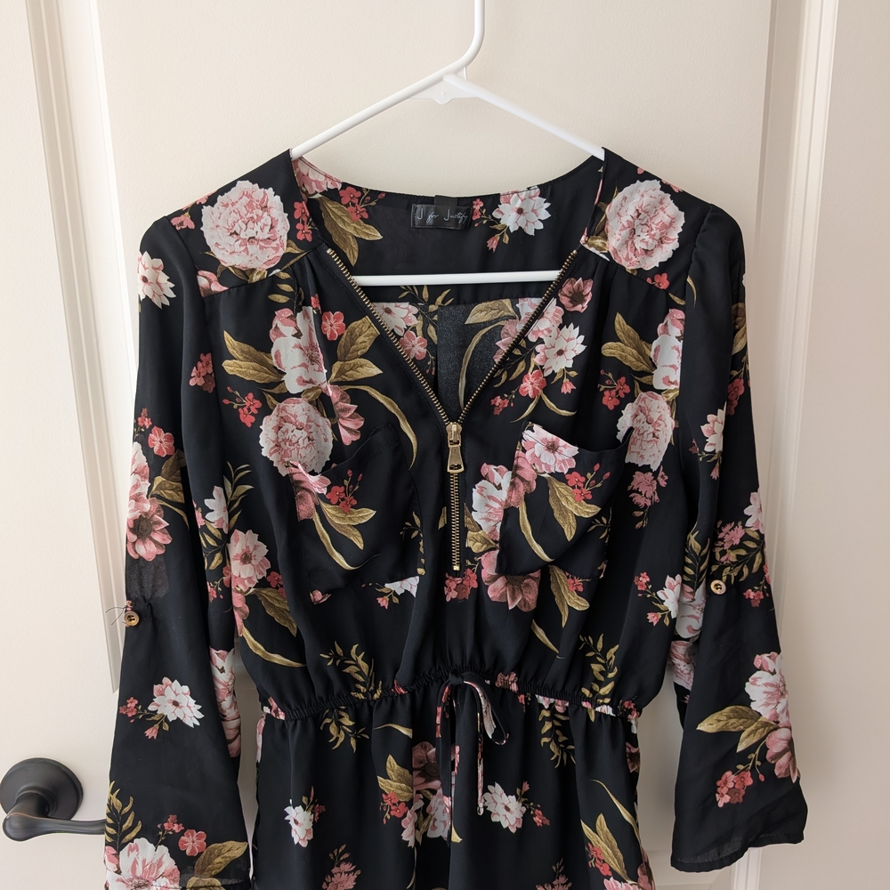 J for Justify Black Blouse with Floral Accents